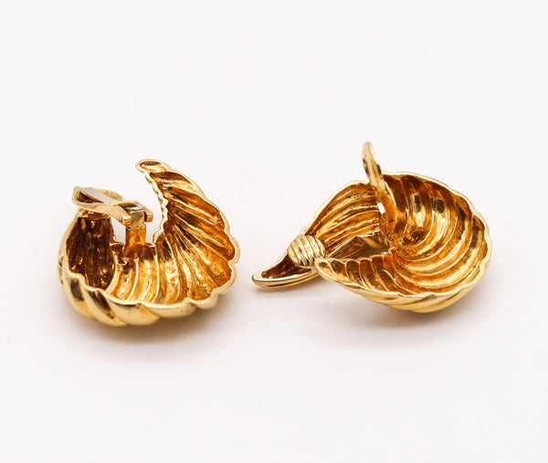 Wander France 1960 Textured Swirl Fluted Clips On Earrings In 18Kt Yellow Gold