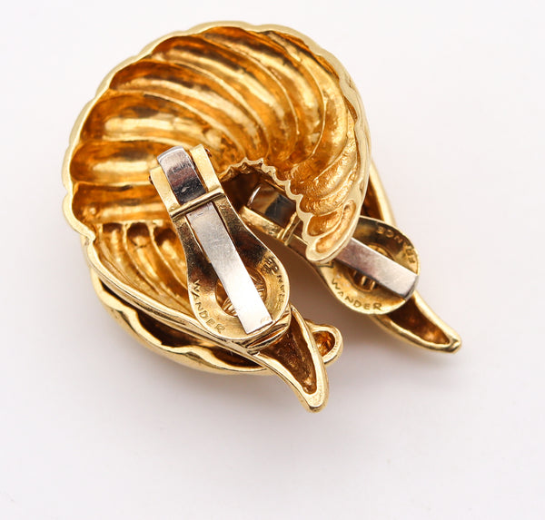 Wander France 1960 Textured Swirl Fluted Clips On Earrings In 18Kt Yellow Gold