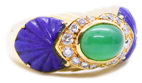 CARTIER PARIS 18 KT EMERALD LAPIS LAZULI DIAMONDS RING