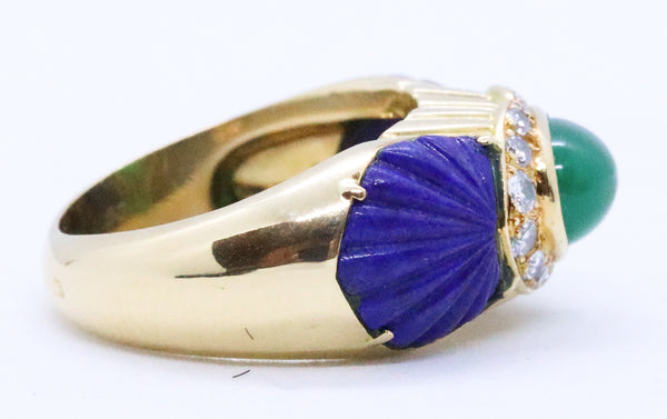 CARTIER PARIS 18 KT EMERALD LAPIS LAZULI DIAMONDS RING