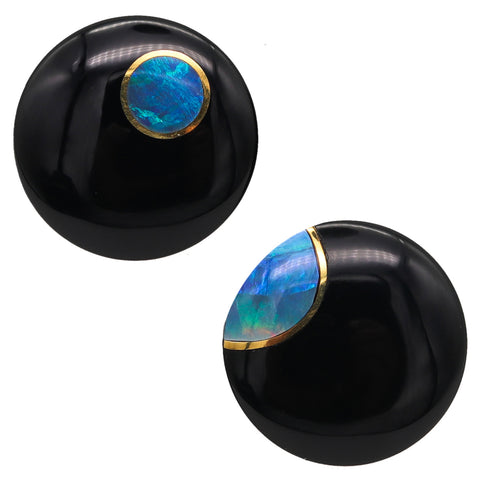 -Tiffany & Co 1975 Angela Cummings Round Lentils Earrings 18Kt Gold With Black Opal And Jade