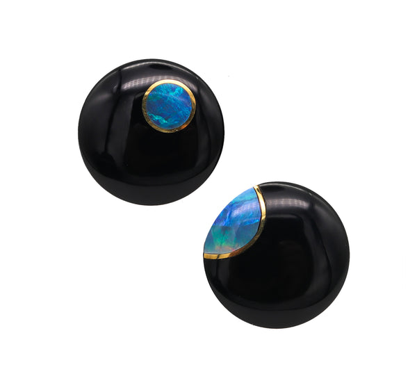 -Tiffany & Co 1975 Angela Cummings Round Lentils Earrings 18Kt Gold With Black Opal And Jade