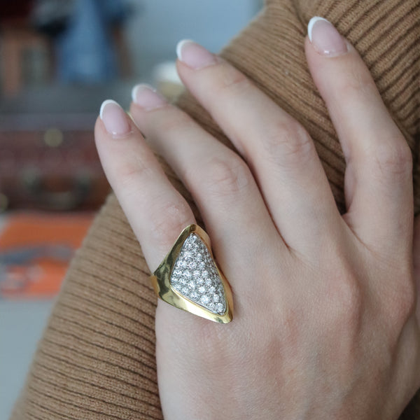 -French 1970 Aerodynamic Ring In 18Kt Gold Platinum With 3.87 Ctw In Diamonds