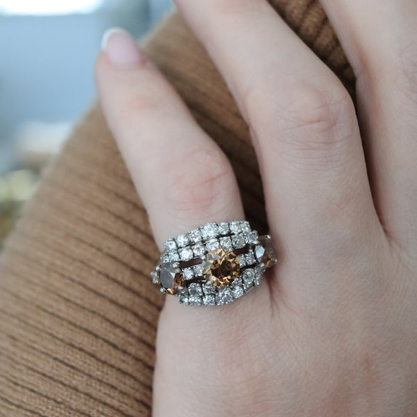 -Cartier New York 1935 Art Deco Cocktail Ring In Platinum With 5.16 Ctw Diamonds