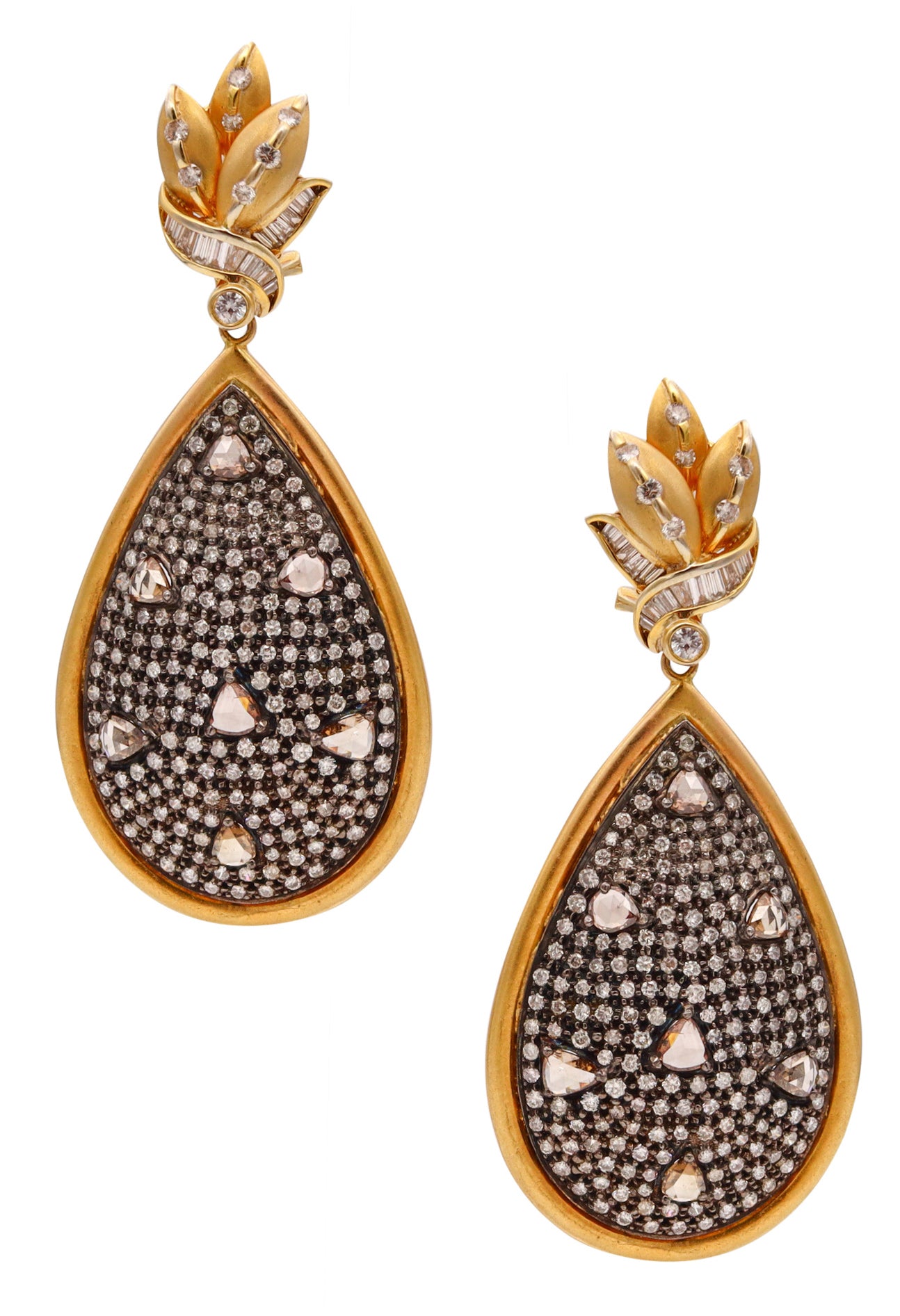 Italian Convertible Day And Night Cluster Drop Earrings In 18Kt Gold With 15.12 Cts Diamonds