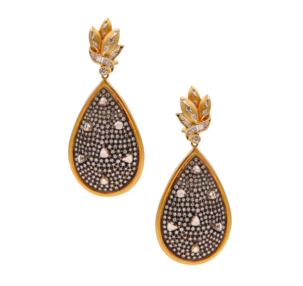 Italian Convertible Day And Night Cluster Drop Earrings In 18Kt Gold With 15.12 Cts Diamonds
