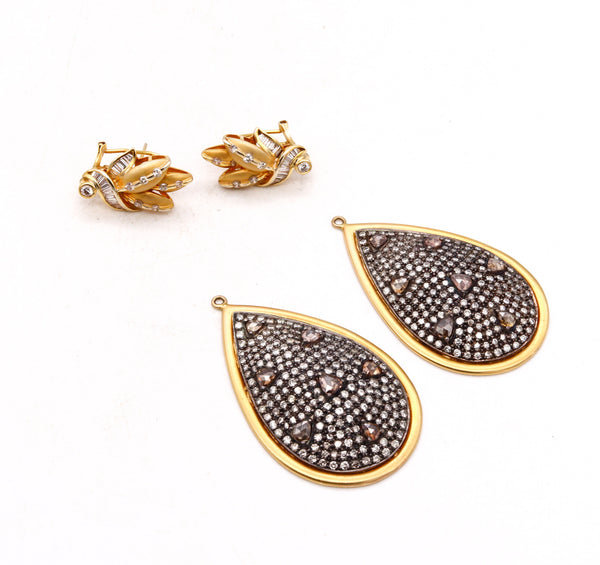 Italian Convertible Day And Night Cluster Drop Earrings In 18Kt Gold With 15.12 Cts Diamonds