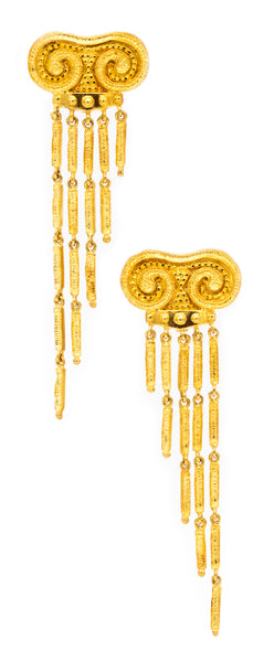 ZOLOTAS 1970 GREECE GREEK-COLUMNS DROP EARRINGS IN 18 KT YELLOW GOLD