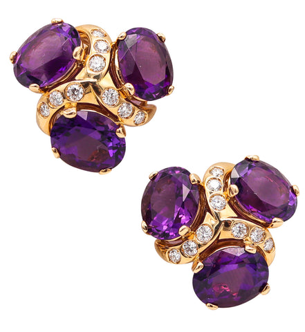 -Verdura Milano Clips Earrings In 18Kt Gold With 17.14 Cts In Diamonds And Amethyst