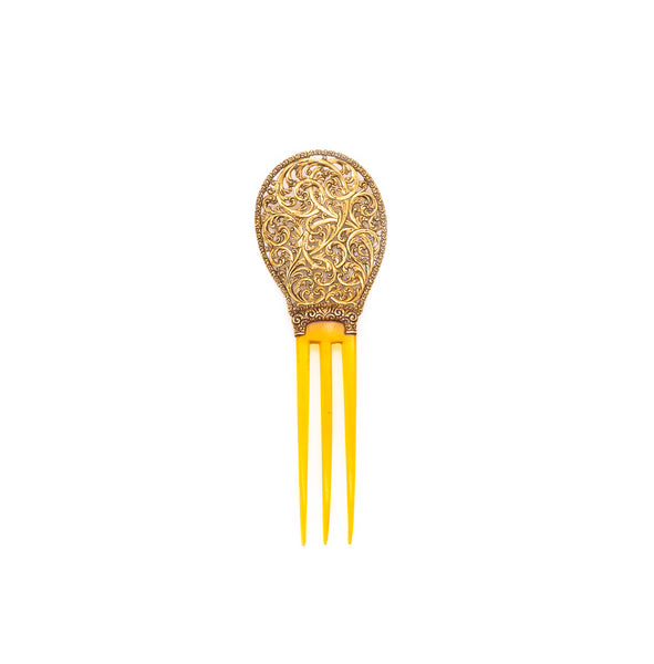 Spanish Hair Comb 1780 Late 18th Century With Organic Motifs In 18Kt Yellow Gold With Carvings