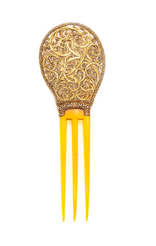 Spanish Hair Comb 1780 Late 18th Century With Organic Motifs In 18Kt Yellow Gold With Carvings