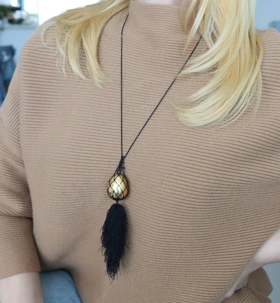 -Cartier 1970 London Easter Egg Box Sautoir Necklace In 18Kt Gold And Black Silk