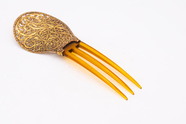 Spanish Hair Comb 1780 Late 18th Century With Organic Motifs In 18Kt Yellow Gold With Carvings