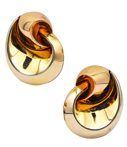 Marina B. Bvlgari 1990 Sculptural Swirl Vertigo Earrings In Two Tones Of 18Kt Gold