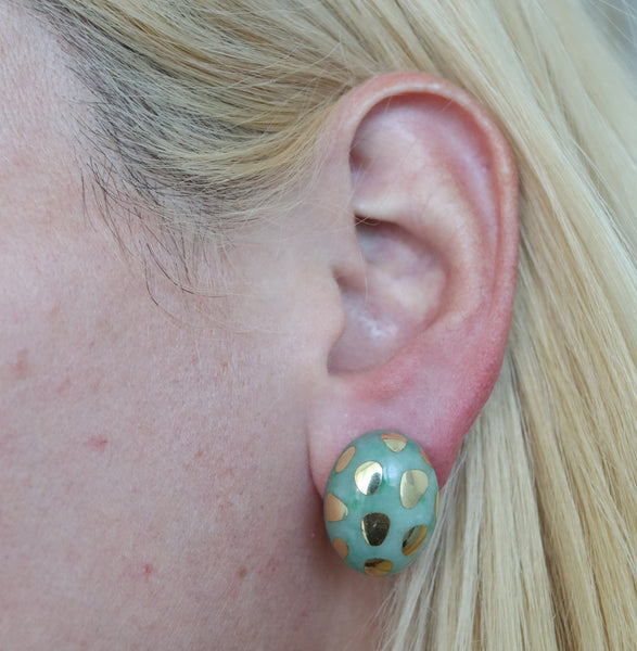 -Tiffany Co 1977 By Angela Cummings Dots Earrings In 18Kt Yellow Gold With Green Jade