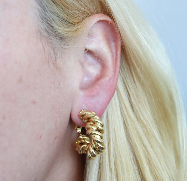 -Tiffany & Co. France 1973 Donald Claflin Twisted Ropes Hoops Earrings In 18Kt Yellow Gold