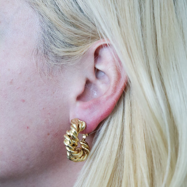 -Tiffany & Co. France 1973 Donald Claflin Twisted Ropes Hoops Earrings In 18Kt Yellow Gold