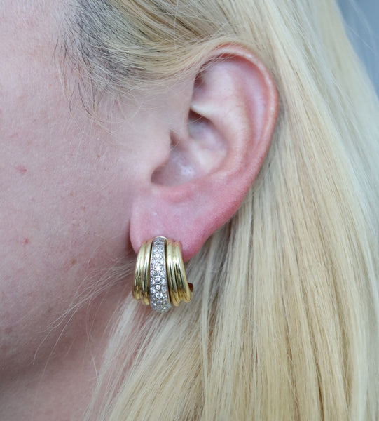 -Italian Convertible Earrings In 18Kt Yellow And White Gold With 2.05 Ctw In Diamonds