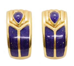 CHRISTIAN DIOR 18 KT LAPIS LAZULI & SAPPHIRES EAR CLIP EARRINGS