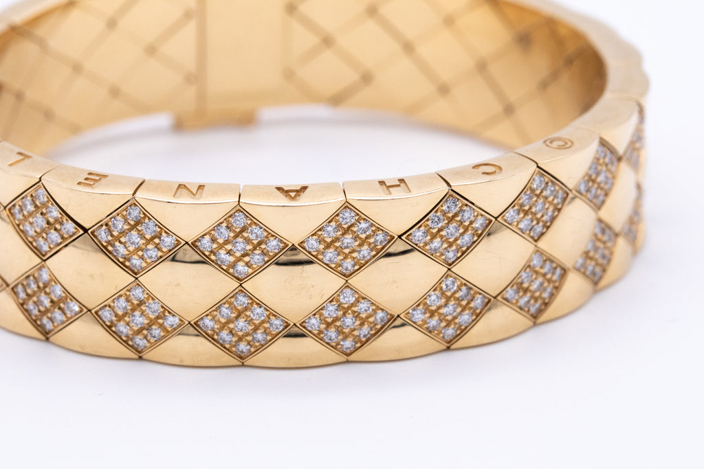 CHANEL PARIS 18 KT MATELASSE BRACELET WITH 3.95 Ctw IN DIAMONDS – Treasure  Fine Jewelry