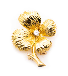 Van Cleef And Arpels 1960 Paris Clover Brooch In 18Kt Yellow Gold With One VS Diamond