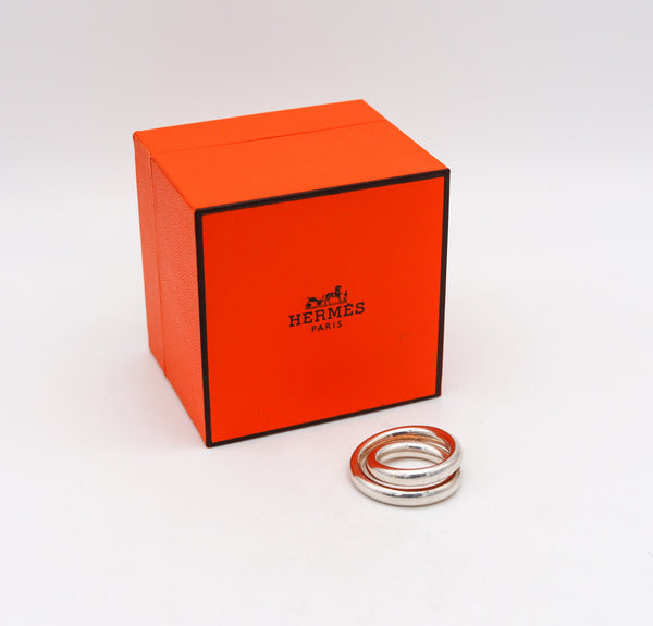 -Hermes Paris 1998 Vertige Swirl Double Ring In Solid .925 Sterling Silver