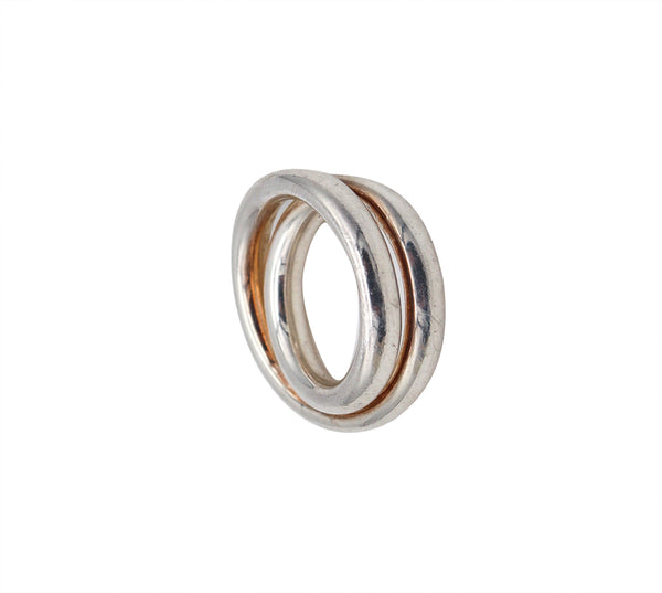 -Hermes Paris 1998 Vertige Swirl Double Ring In Solid .925 Sterling Silver