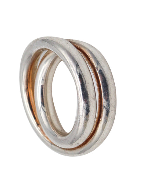 -Hermes Paris 1998 Vertige Swirl Double Ring In Solid .925 Sterling Silver