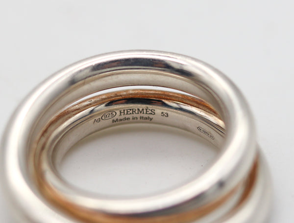 -Hermes Paris 1998 Vertige Swirl Double Ring In Solid .925 Sterling Silver