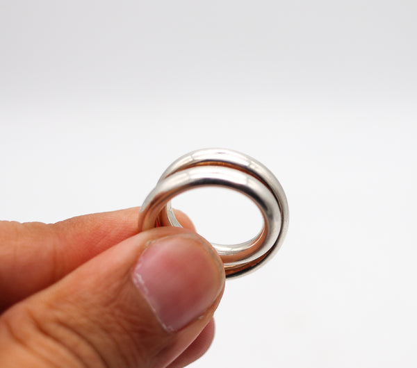 -Hermes Paris 1998 Vertige Swirl Double Ring In Solid .925 Sterling Silver