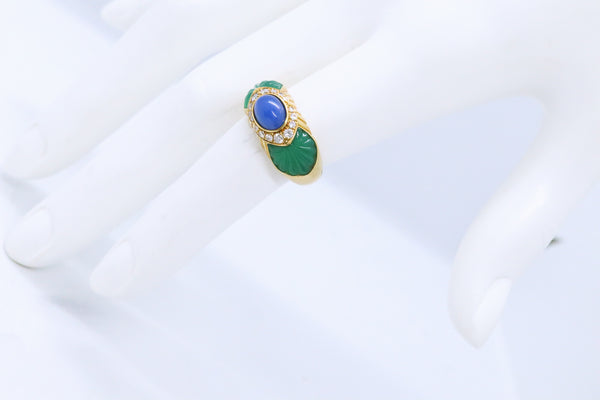 CARTIER PARIS 18 KT YELLOW GOLD RING WITH CHALCEDONY CHRYSOPRASE & DIAMONDS