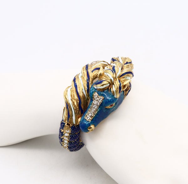 Frascarolo 1960 Italy Horse Bracelet In 18Kt Yellow Gold With Enamel And 1.22 Cts In Diamonds & Rubies