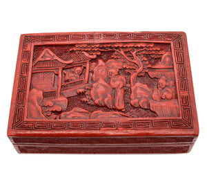 *China 1890-1900 Antique Victorian Era Cinnabar wood carved box with lid