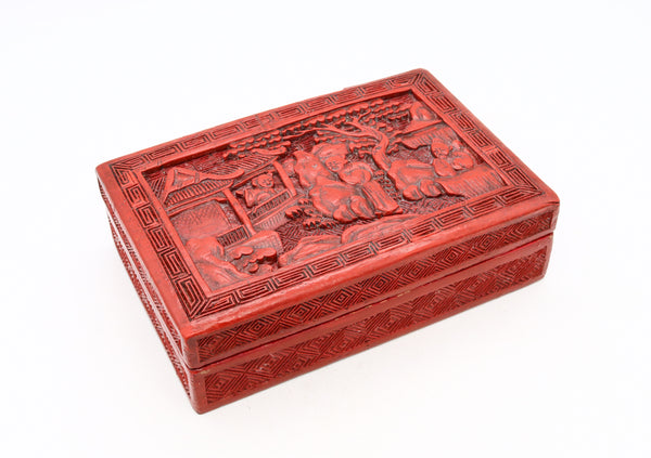 *China 1890-1900 Antique Victorian Era Cinnabar wood carved box with lid