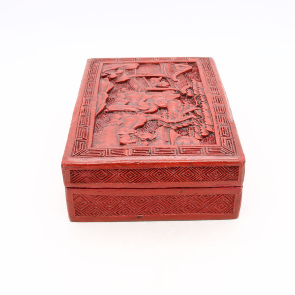 *China 1890-1900 Antique Victorian Era Cinnabar wood carved box with lid
