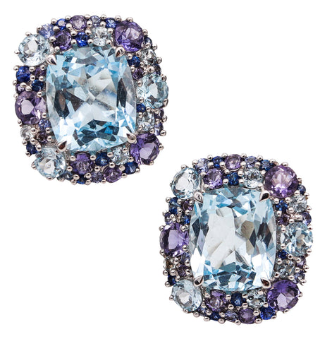 -Seaman Schepps Gem Set Cluster Earrings In 18Kt Gold With 21.34 Cts Aquamarine & Gems