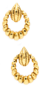 *Cartier 1960's vintage large door-knockers earrings in textured 18 kt yellow gold