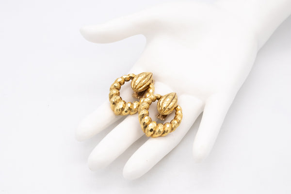 *Cartier 1960's vintage large door-knockers earrings in textured 18 kt yellow gold