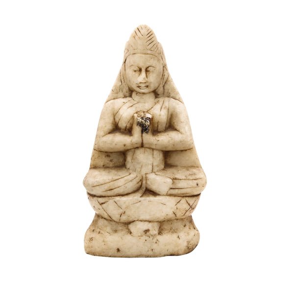 +Tibetan-China Qing Dynasty 18th Century Circa 1800 Seated Buddha Deity Carved In White Marble