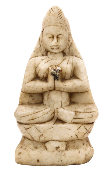 +Tibetan-China Qing Dynasty 18th Century Circa 1800 Seated Buddha Deity Carved In White Marble