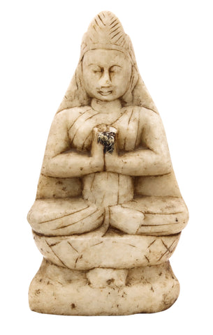 +Tibetan-China Qing Dynasty 18th Century Circa 1800 Seated Buddha Deity Carved In White Marble