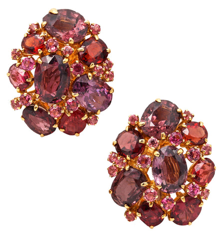 Seaman Schepps Rare Cluster Earrings In 18Kt Yellow Gold With 24.29 Cts In Color Spinels