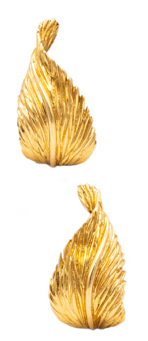 Van Cleef And Arpels 1960 Paris Textured Leaf Earrings In 18Kt Yellow Gold