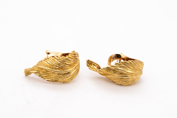 Van Cleef And Arpels 1960 Paris Textured Leaf Earrings In 18Kt Yellow Gold
