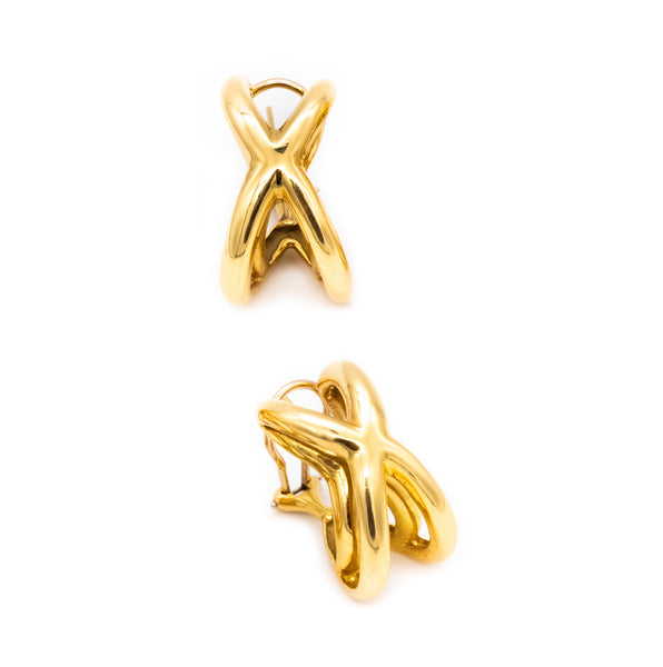 Tiffany Co 1976 By Donald Claflin Crisscross Double X Earrings In Solid 18Kt Yellow Gold