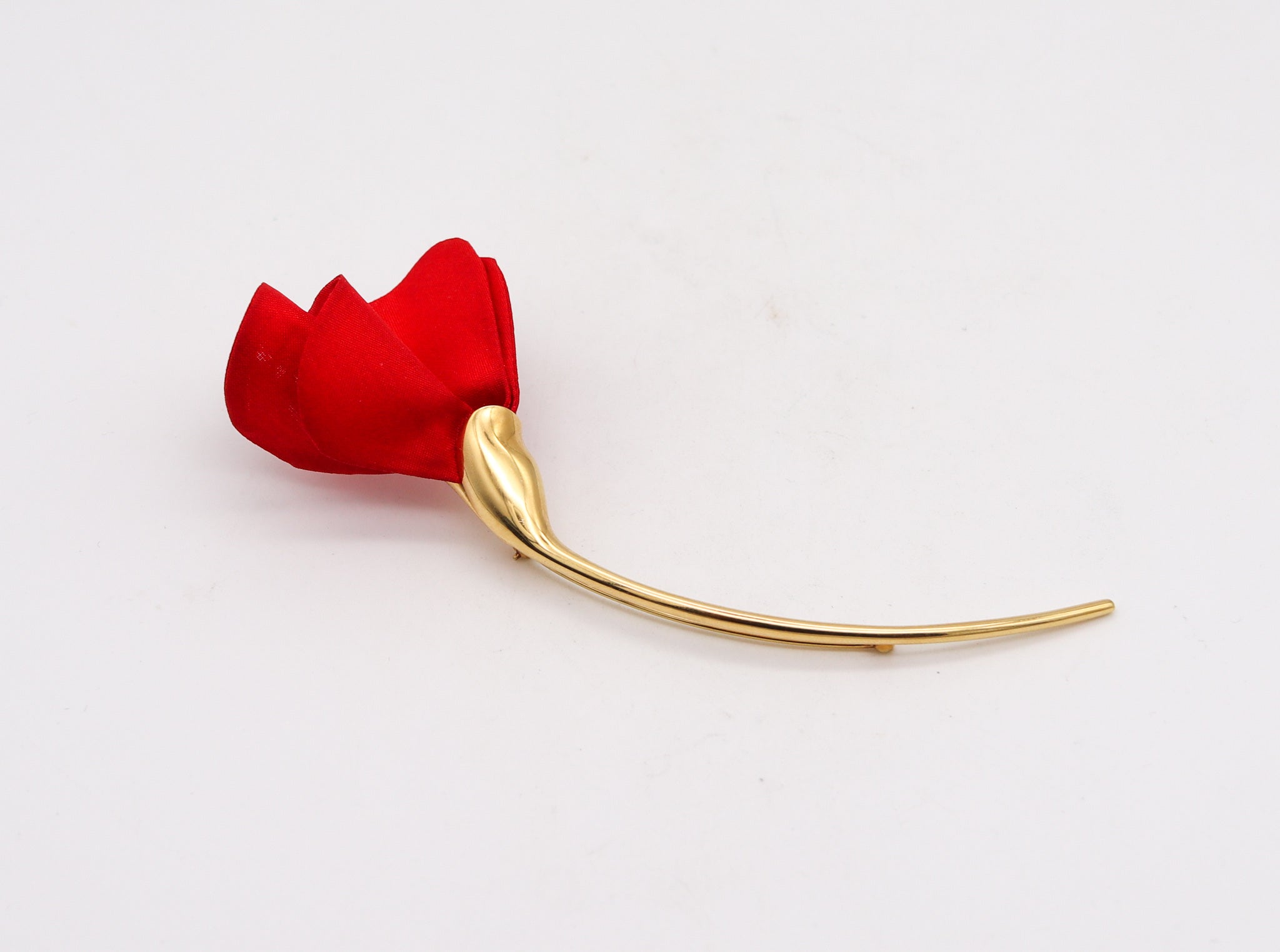 Tiffany & Co. 1981 Elsa Peretti Red Flower Brooch In 18Kt Yellow