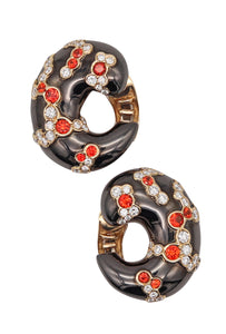 Marina B. Milan Yama Gem Set Earclips In 18Kt Gold With 8.26 Cts Diamonds & Sapphires