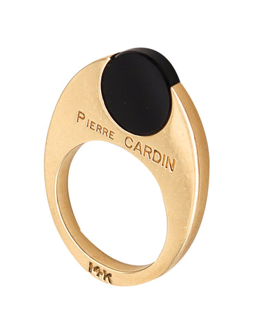 -Pierre Cardin Paris 1970 By Dinh Van Geometric Oval Ring In 14Kt Gold And Onyx