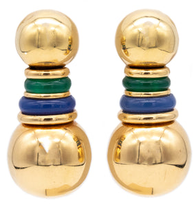 BOUCHERON PARIS 18 KT GOLD EARRINGS WITH 12 Cts OF CHALCEDONY & CHRYSOPRASE