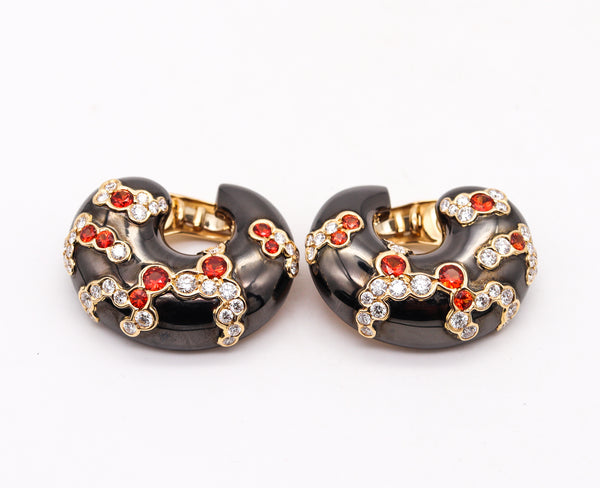 Marina B. Milan Yama Gem Set Earclips In 18Kt Gold With 8.26 Cts Diamonds & Sapphires